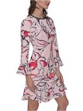Karl Lagerfeld Pink Floral Long-Sleeve A-Line Dress